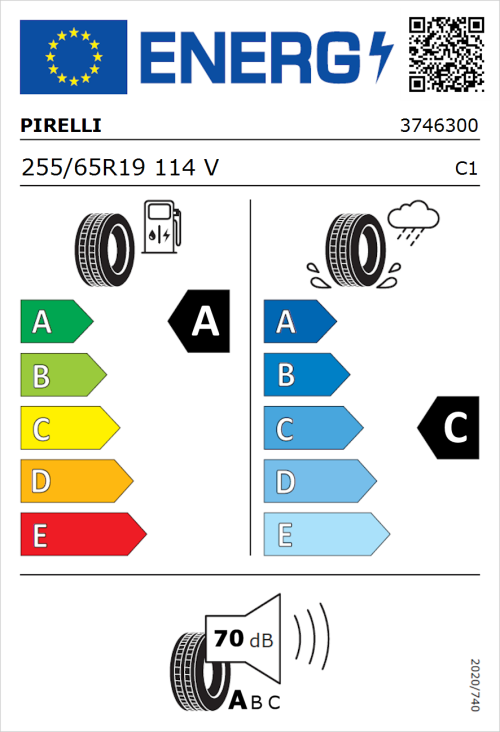 Tyre Label for Pirelli Scorpion Zero All Season 255/65R19 114V